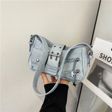 Purpdrank  Retro Rivet Underarm Bag Star PU Girl Shoulder Bag Zipper Large Capacity Crossbody Bag