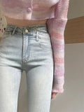 Purpdrank  Simple Female Flare Jeans Fashion Irregular Blue Autumn New Korean High Waist Women's Waist Slim Tight Hipper Office Lady Jeans
