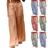 Purpdrank  Wide Leg Striped Patchwork High Waist Drawstring Long Pants For Ladies Fashion Outdoor Streetwear Loose Versatile Pockets Pants