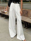 Purpdrank  Women's White Wide Leg Pants, Casual High Waist, Folds Baggy Long Pant, Female All-match Ladies Fashion Trousers, Autumn, Winter