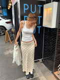 Purpdrank  Women'S Fashion Sexy Long Skirt Casual Slim Y2K Plaid Print Maxi Skirt Party Club Street Spring Summer Outfit Wholesale