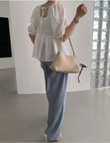 Purpdrank  Summer Cotton Puff Sleeve Women's T-shirts 2025 New Square Collar Backless Hollow Out Casual Loose Shirts Tops Female