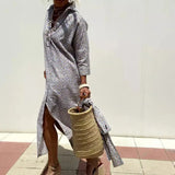 Purpdrank  Design Buttons Shirts Dress Women's Clothing Trends Midi Sleeves Striped Side Split A-line Dresses Robe Autumn Summer Dress Chic