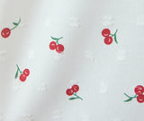 Purpdrank  Retro French Style Fruit Cherry Print Midi Long Dress Puff Sleeve Chest Ruched Bow Square Collar Hem Slit Swing Robe Fairy