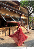 Purpdrank  Casual Waist-Cinching Slimming Patchwork Red Plaid Long Strap Dress for Women