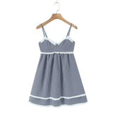 Purpdrank  Sexy Plaid Spliced Embroidery Lace Bra Corset style Mini Dress Women Bow Lacing up Backless Party Skater Sling Robe Holiday