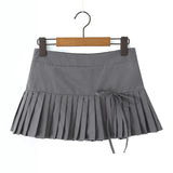 Purpdrank  Y2K Twill Low Waist Pleated Mini Skirt American Retro Side Zipper Short Skater Skirts With Shorts lining