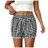 Purpdrank  Women Plaid Ruffle Bloomers Shorts Elastic High Waist Bavarian Oktoberfest Beer Festival Dirndl Bottom Casual Gingham Short Pant