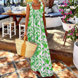 Purpdrank  Bohemian Print Long Dress Women's Summer Fashion with Sling Tie-Up Square Neck Casual Sleeveless Backless Beach Dress for Ladies
