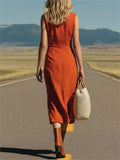 Purpdrank  Elegant Solid Color Maxi Dress Women Summer Fashion Sleeveless V-neck Maxi Dresses Casual