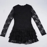 Purpdrank  Dark Solid Patchwork Lace A-Line Dress Sexy Slim O-Neck Long Sleeve Mini Dresses For Women Autumn Spring Fashion Ladies
