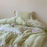 Purpdrank  French Double Layer Lace Ruffles Seersucker Bedding Set Duvet Cover Set Bedsheet Pillowcases INS Style Girls Room Bed Linen Set