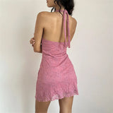 Purpdrank  Sexy Lace Dress Women Summer Deep V Neck Sleeveless Backless Bodycon Mini Dress 2000s Evening Party Dresses Streetwear