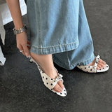 Purpdrank   New Summer Polka Dot Open Toe Woman Slippers Elegant Stripper Thin Heels Ladies Mules Slides Shoes Zapatos De Mujer