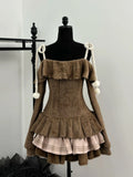 Purpdrank  Autumn Winter Sweet Lolita Women New 2 Piece Set Design Slash Neck Cute Bow Tops + Plaid Cake Skirt Female Korean Kawaii Clothes