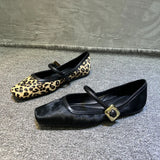 Purpdrank  European and American Design Single Shoes 2024 Spring Autumn New Leopard Pattern Low Heel Mary Jane Strap Women's Single Shoes