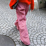 Purpdrank  y2kPants Women Clothes Solid Color/Striped Elastic Waist Wide Leg Loose Trousers with Buttons Decor 2000s Streetwear