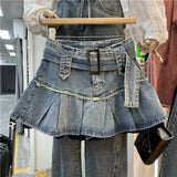 Purpdrank  Summer Girly Feeling High-waisted Denim Skirt Fashion Spice Skirt Europe The United States Women's Group Anti-go Pleated Skirt