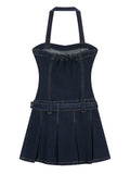 Purpdrank  Summer Sexy Spaghetti Strap Denim Dress Women Hot Backless A-line Short Dresses Female Fashion Belt Jean Vestidos Y2k Ins
