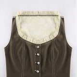 Purpdrank  Retro Style Women's Lace Button Vest Irregular Hem Street Fashion Hot Girl Outerwear Tank Top Polyester Fiber Casual Wear