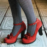 Purpdrank  Women Pumps Flock Round Toe Chunky High Heels Bownot Plus Size 41 42 43 30 31 Party Female Shoes Summer