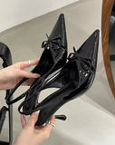 Purpdrank  Fashionable Pointed Toe Shallow Mouth New High-heeled Shoes Summer Elegant Buckle Decorated Stiletto Black Women's Shoes
