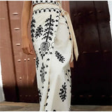 Purpdrank  Lady Beach Holiday Dress Embroidered Print Top Skirt Two Piece Set Shoulder Padded Sleeveless Crop Top Lace Up Skirt Suit Outfit