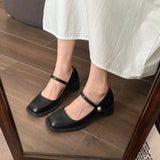 Purpdrank  Spring and Summer New Women's Fashion One Button Strap Shallow Sandals Mary Jane Square Heels High Heels Women's Elegant