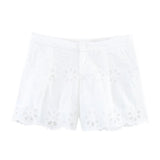 Purpdrank  Ballet Girl White Embroidery Hollow Out hole Spliced Lace Shorts Women Holiday Elastic Waist Short Pants With Linging