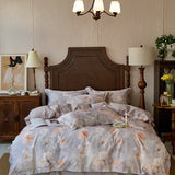 Purpdrank  Premium 600TC Egyptian Cotton Flowers Print Bedding Set Queen King Size Duvet Cover Set Flat/Fitted Bed Sheet Pillowcases 4Pcs