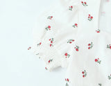 Purpdrank  Retro French Style White Floral Print Short Puff Sleeve Dress Women V neck Slim Waist A-line Mini Dresses Vestidos Holiday Robe