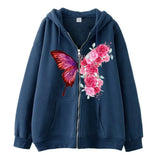 Purpdrank  Vintage Spice Butterfly Zipper Oversize Hoodie Elegant Cardigan Jacket Women's Fashionable Arrival Sweater