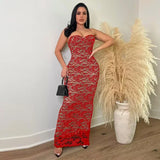 Purpdrank  Sexy Spaghetti Straps Lace Dress Women Evening Sleeveless Strapless Slim Fit Prom Party Club Long Maxi Dresses Midnight Birthday