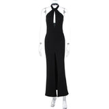 Purpdrank  Women's Black Long Evening Party Dress Elegant Halter Neck Sleeveless Backless Cut Out Slim High Split Maxi Formal Gown
