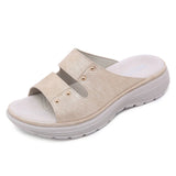 Purpdrank  Genuine Leather Sandals For Women Simple Rivets And Sporty Style Large-Size Slippers Women Light And Comfortable Outside Wear