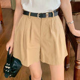 Purpdrank  Summer Vintage Women's Cargo Wide Leg Shorts Pocket 2025 New High Waist Solid Casual Loose A-line Short Pants Female