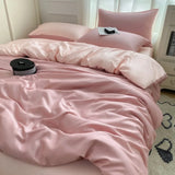 Purpdrank  Nordic Summer Washed Ice Silk Bedding Set with Sheet Duvet Cover Pillowcase Single Couple Bedsheet King Queen Double Twin Size