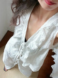 Purpdrank  Cotton Floral Embroidered Blouse Shirt Casual Sleeveless V Neck Lace-up Boho Beach Summer Women's Blouses Layered Lace Shirt