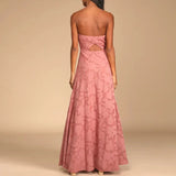 Purpdrank  Women Fashion Embroidery Party Dress Sexy Strapless Sleeveless Solid Evening Dress Elegant Split Slim Big Swing Long Dress