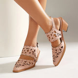 Purpdrank  Plus Size 48 Women's Western Cutout Laser-Cut Slingback Sandals Pointed Toe Chunky Wooden Heel Vintage Cowboy Shoes Brown/Pink
