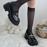 Purpdrank  String Bead Chain Decor Pumps for Women Elegant Round Toe Platform Loafers for Woman Party Non Slip Patent Leather Shoes Mujer