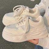 Purpdrank  Summer Hollow Out Thick Bottom Vulcanized Shoes Woman Chunky Platform White Sneakers Women Comfortable Lace Up Sports Shoes