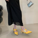 Purpdrank  Luxury Rhinestone Buckle Shallow Pumps Women Pointed Toe Back Strap Kitten Heel Slide Sandals Fashion Elegant Party Dress Shoes