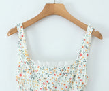 Purpdrank  Princess Floral Print Front Cross Lacing Up Ruched Elastic Low Waist Sling Dress Women Swing A-lined Mini Tank Dresses Robe