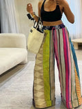 Purpdrank  Women's Striped Printed Wide Leg Pants New Fashion Contrast Color Drawstring High Waisted Loose Streetwear Trousers