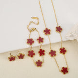 Stainless s Flower 4 Pieces/Set Bracelet Pendant Necklace Earrings Women's Fashion Luxury Five-Leaf Flower Fashion Trend Jewelry