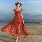 Purpdrank  Tea Break French Hepburn Gentle Youthful Red Floral Dress VintagevintageFairy Dress with a Sense of Sophistication for Women