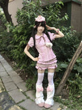 Purpdrank  Summer Japanese Kawaii Sweet Print Lolita Short Sleeve Shirt Women's Fashion Cute Doll Collar Shirt Casual Elegant Bow T-Shirts