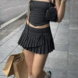 Purpdrank  Y2K Style Cool Girl Cross Slit Asymmetrical Pleated Mini Skirts Women Side Zipper Low Waist Sports Skirts Gray Black White
