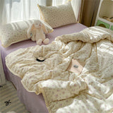 Purpdrank  INS Flower Bedding Set Soft Washed Cotton Bed Sheet Queen King Size Duvet Set Skin-friendly Comforter Set Pillowcase Bed Linens